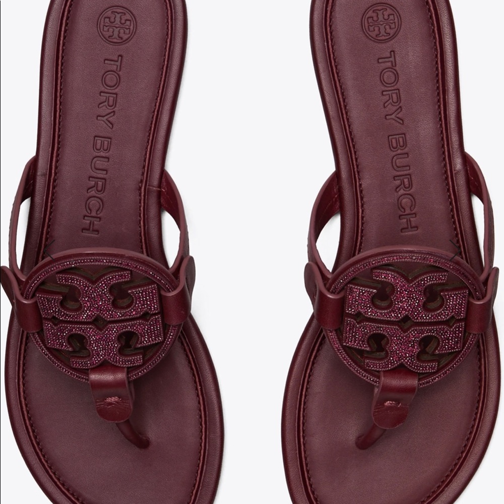 Nwt Tory Burch Miller Embellished Sandal BURGUNDY